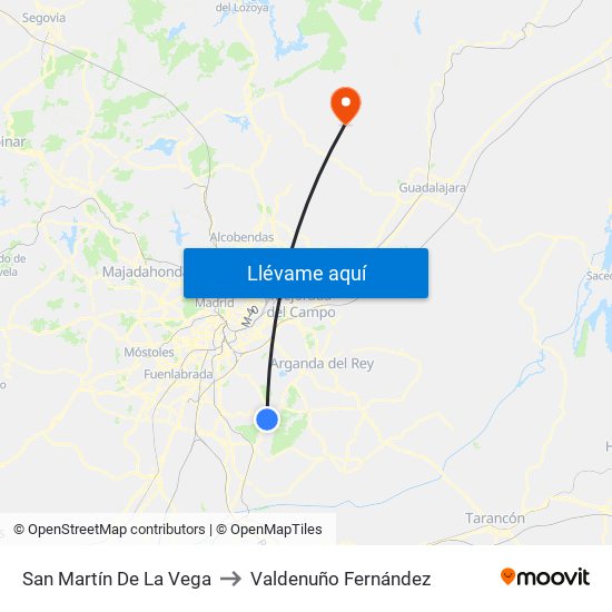 San Martín De La Vega to Valdenuño Fernández map
