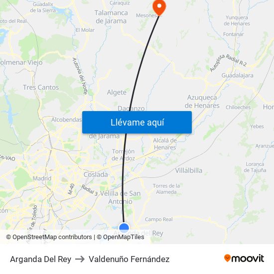 Arganda Del Rey to Valdenuño Fernández map