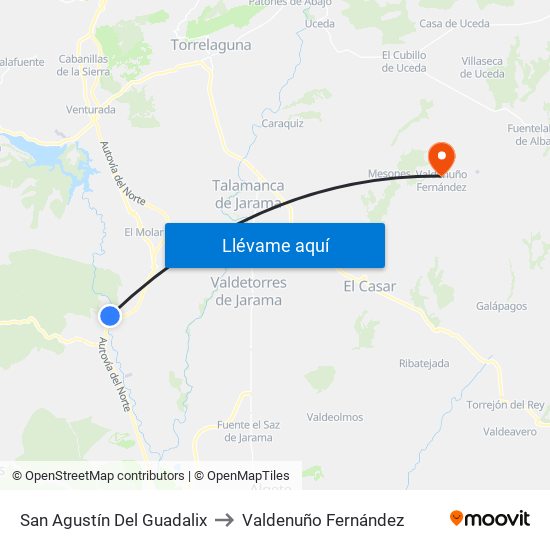 San Agustín Del Guadalix to Valdenuño Fernández map