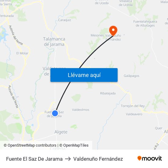 Fuente El Saz De Jarama to Valdenuño Fernández map