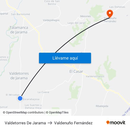 Valdetorres De Jarama to Valdenuño Fernández map