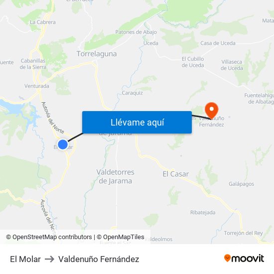 El Molar to Valdenuño Fernández map