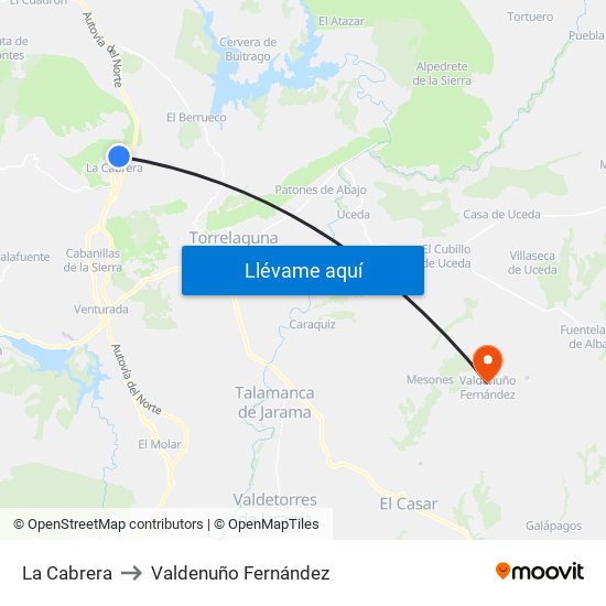 La Cabrera to Valdenuño Fernández map