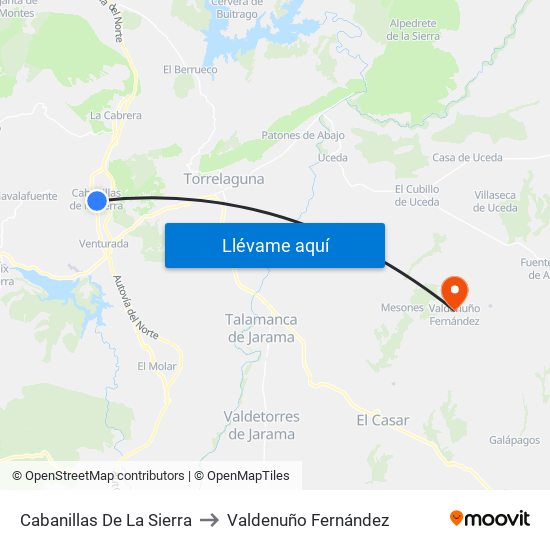 Cabanillas De La Sierra to Valdenuño Fernández map