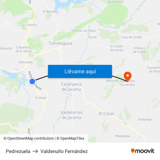 Pedrezuela to Valdenuño Fernández map