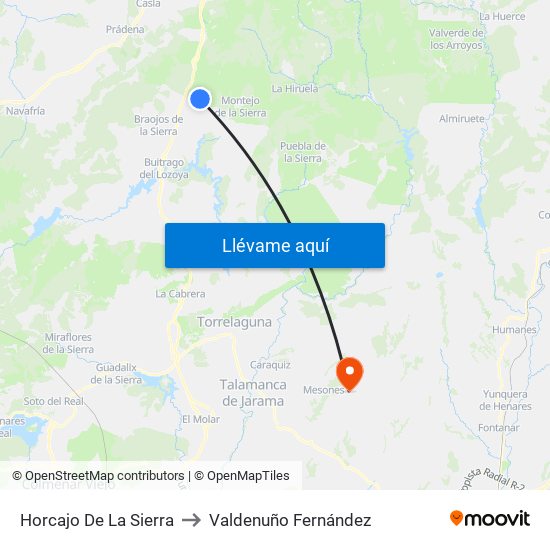 Horcajo De La Sierra to Valdenuño Fernández map