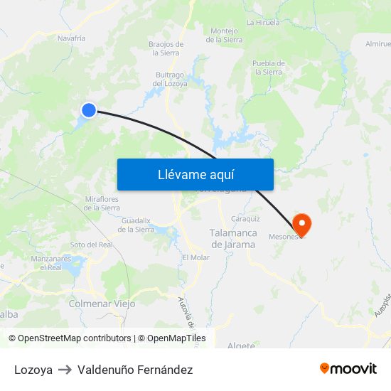 Lozoya to Valdenuño Fernández map