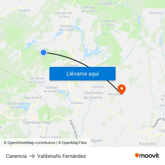 Canencia to Valdenuño Fernández map