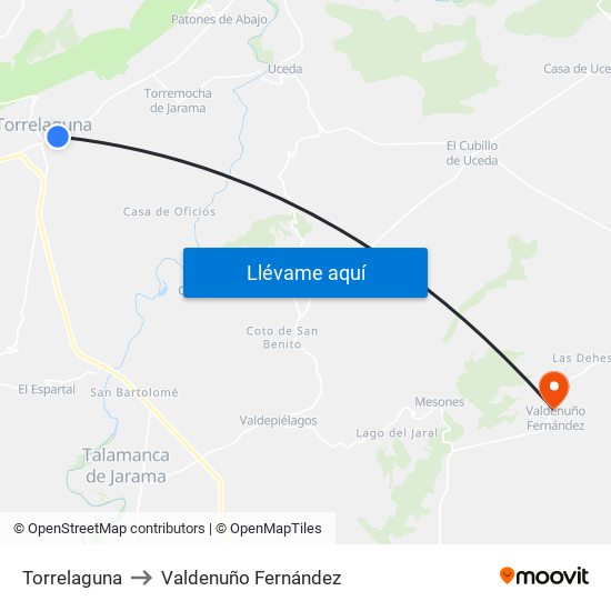 Torrelaguna to Valdenuño Fernández map
