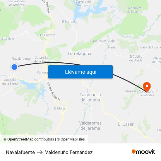 Navalafuente to Valdenuño Fernández map
