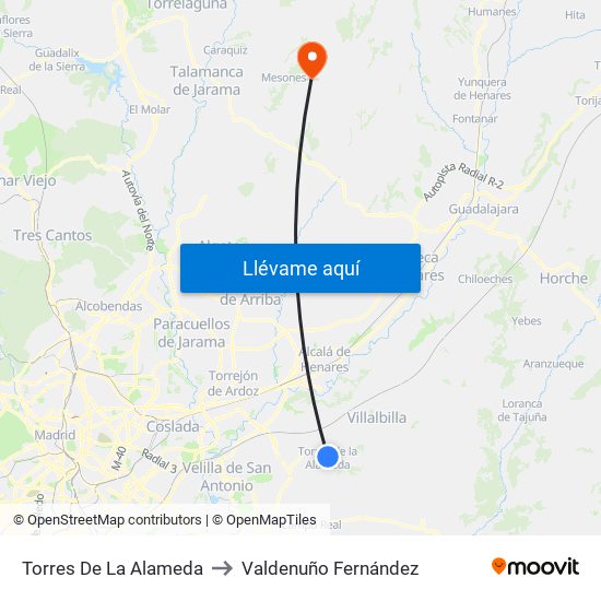 Torres De La Alameda to Valdenuño Fernández map