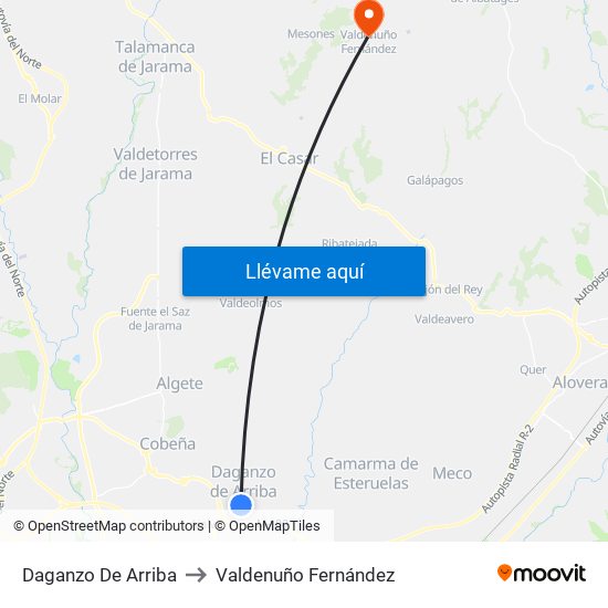 Daganzo De Arriba to Valdenuño Fernández map