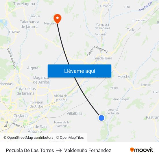 Pezuela De Las Torres to Valdenuño Fernández map