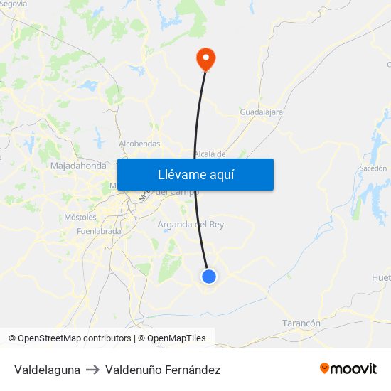 Valdelaguna to Valdenuño Fernández map