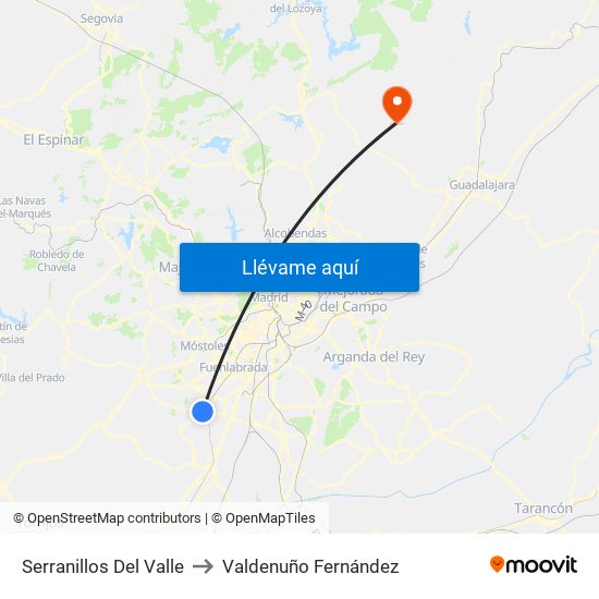 Serranillos Del Valle to Valdenuño Fernández map