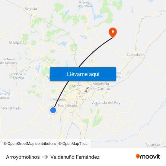 Arroyomolinos to Valdenuño Fernández map
