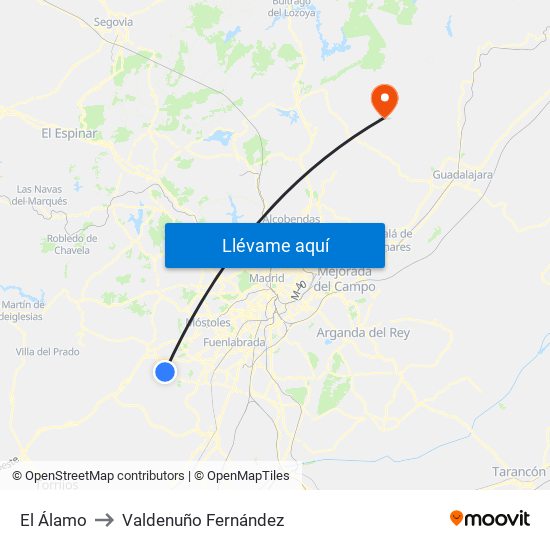 El Álamo to Valdenuño Fernández map