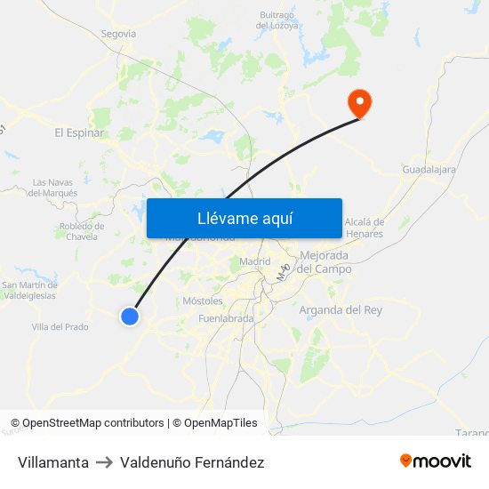 Villamanta to Valdenuño Fernández map