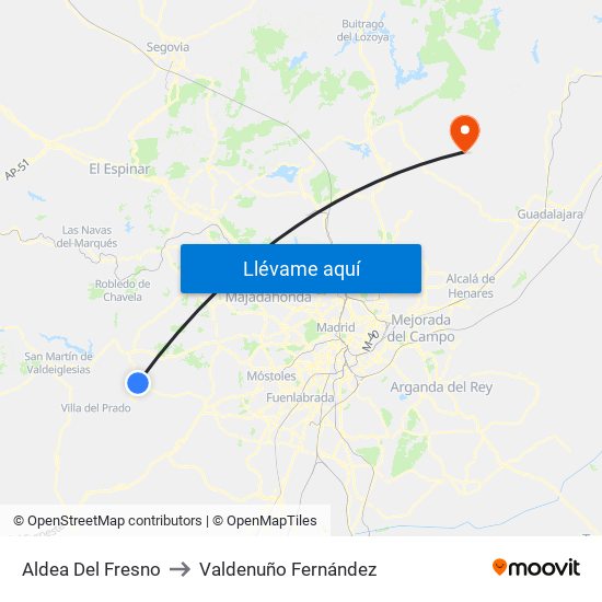 Aldea Del Fresno to Valdenuño Fernández map