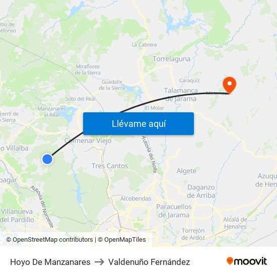 Hoyo De Manzanares to Valdenuño Fernández map