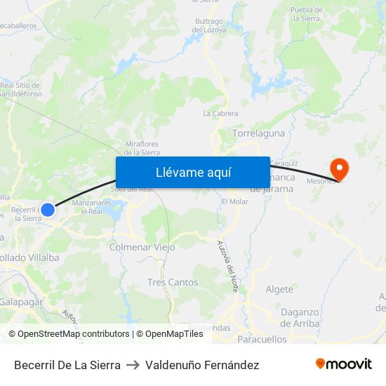 Becerril De La Sierra to Valdenuño Fernández map