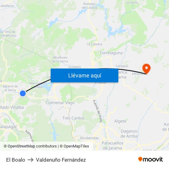 El Boalo to Valdenuño Fernández map