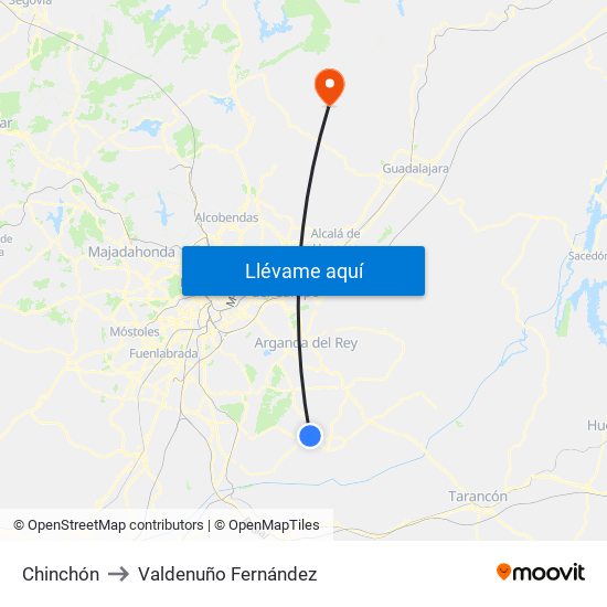 Chinchón to Valdenuño Fernández map