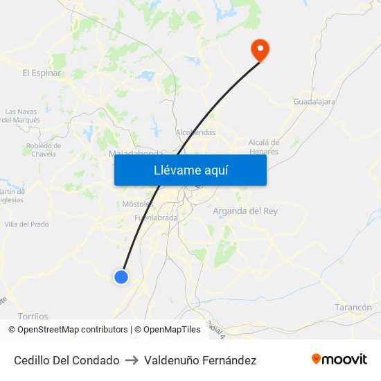 Cedillo Del Condado to Valdenuño Fernández map