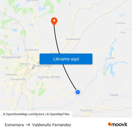 Estremera to Valdenuño Fernández map
