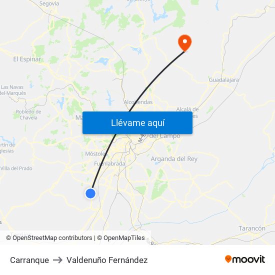 Carranque to Valdenuño Fernández map