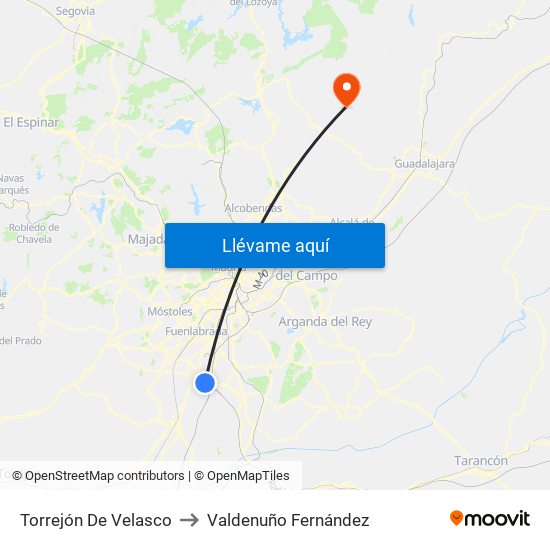 Torrejón De Velasco to Valdenuño Fernández map