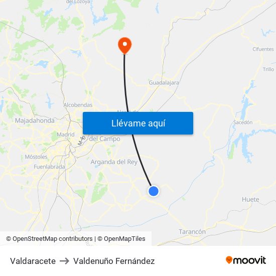 Valdaracete to Valdenuño Fernández map