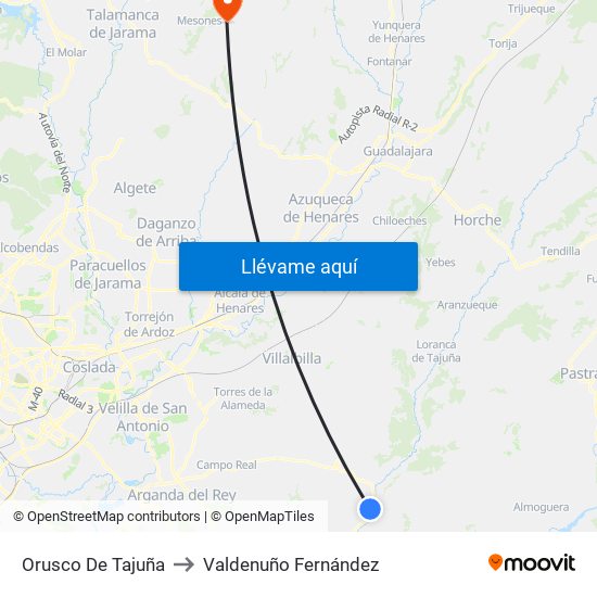 Orusco De Tajuña to Valdenuño Fernández map