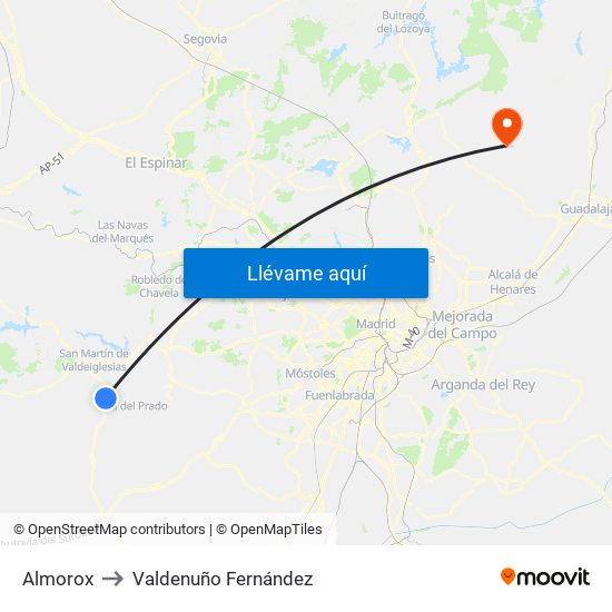 Almorox to Valdenuño Fernández map