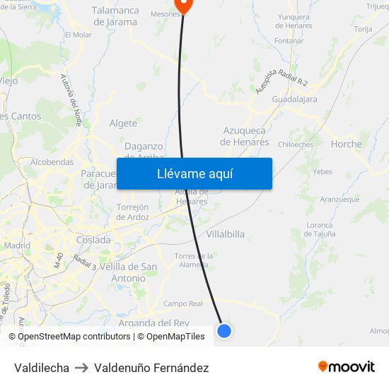 Valdilecha to Valdenuño Fernández map
