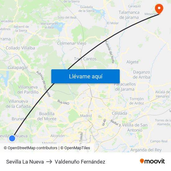 Sevilla La Nueva to Valdenuño Fernández map