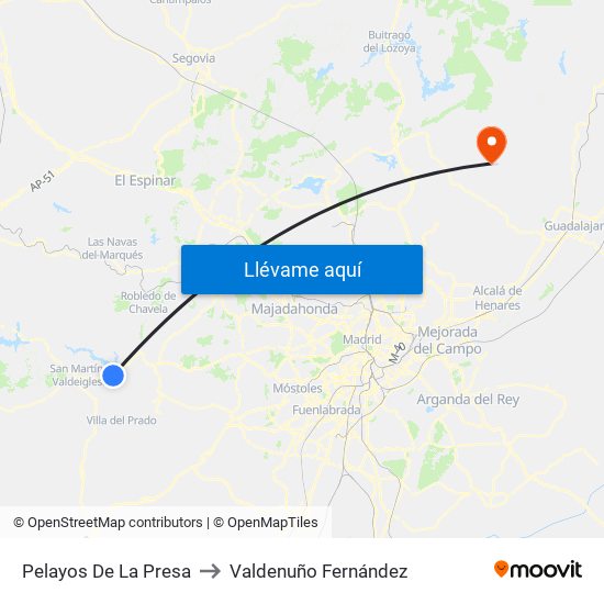 Pelayos De La Presa to Valdenuño Fernández map