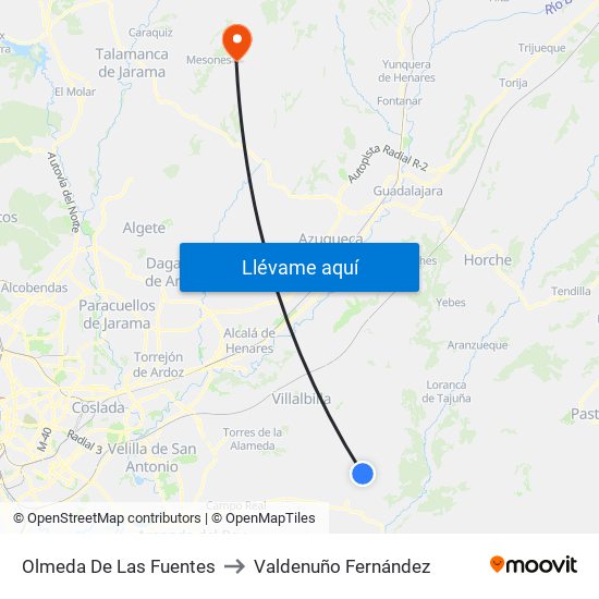 Olmeda De Las Fuentes to Valdenuño Fernández map