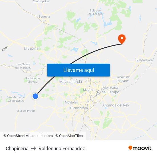 Chapinería to Valdenuño Fernández map