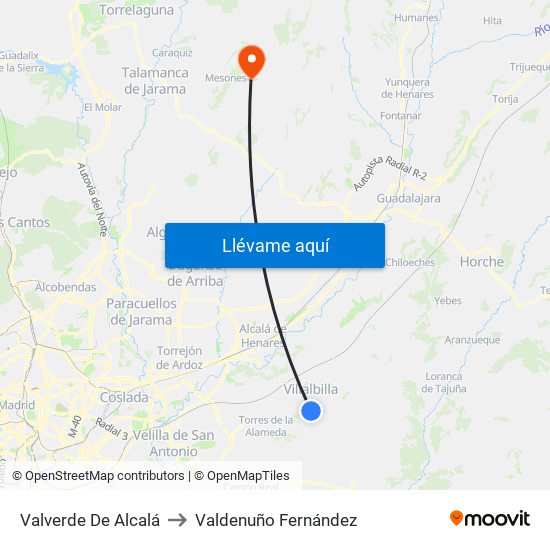 Valverde De Alcalá to Valdenuño Fernández map