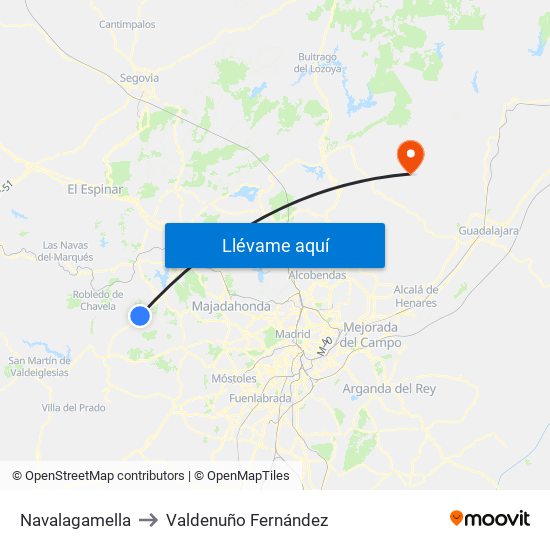 Navalagamella to Valdenuño Fernández map