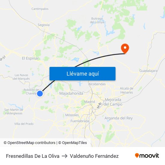 Fresnedillas De La Oliva to Valdenuño Fernández map