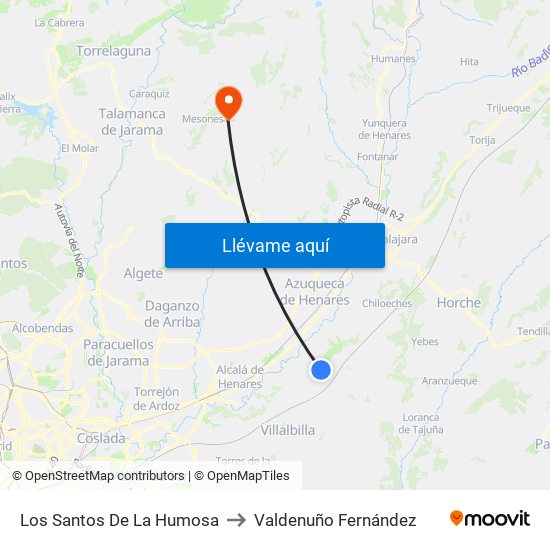 Los Santos De La Humosa to Valdenuño Fernández map