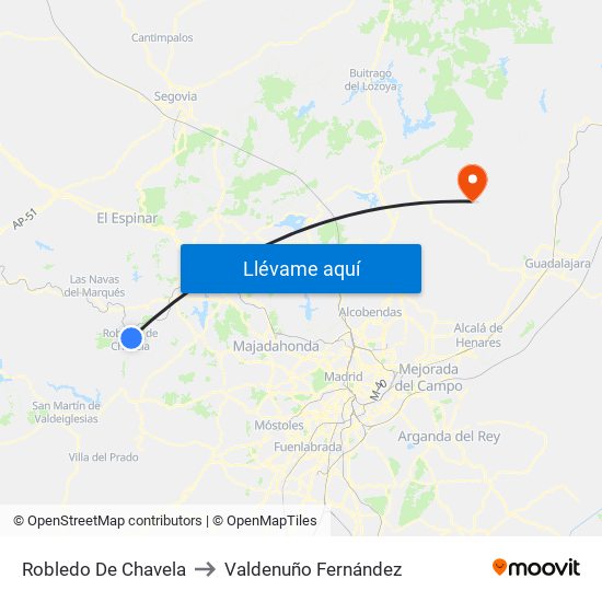 Robledo De Chavela to Valdenuño Fernández map