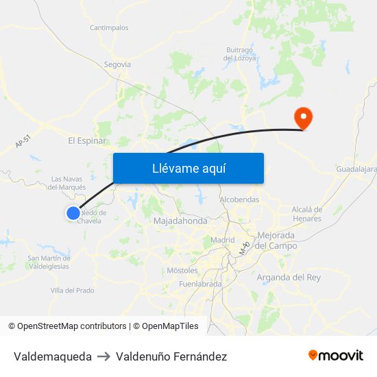 Valdemaqueda to Valdenuño Fernández map