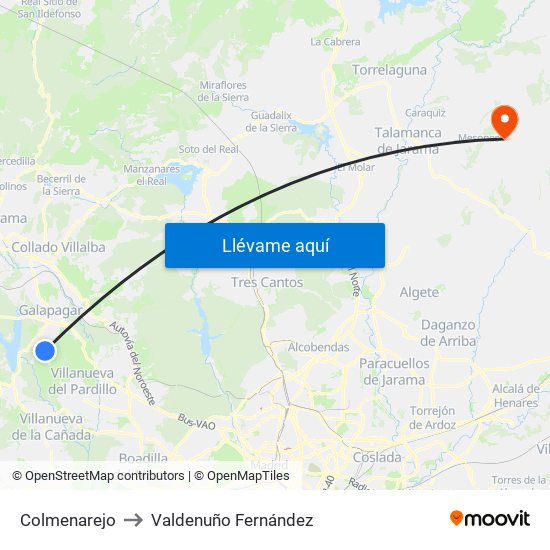 Colmenarejo to Valdenuño Fernández map