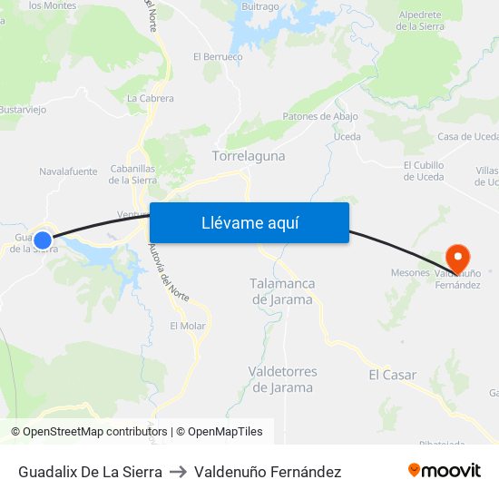 Guadalix De La Sierra to Valdenuño Fernández map