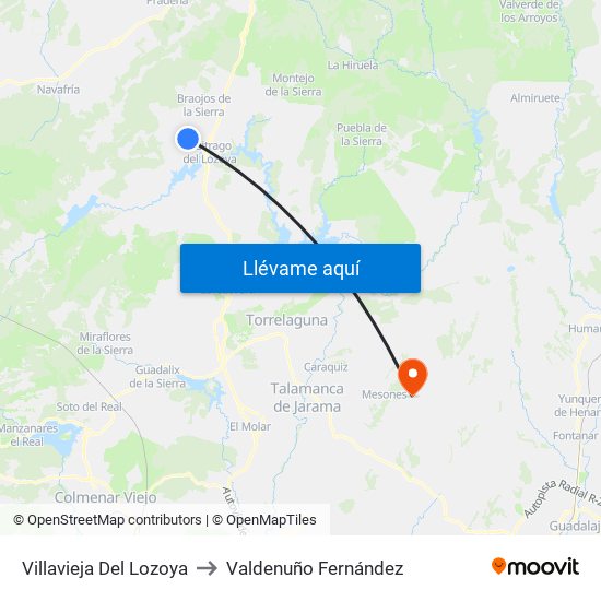 Villavieja Del Lozoya to Valdenuño Fernández map