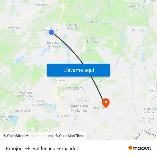 Braojos to Valdenuño Fernández map