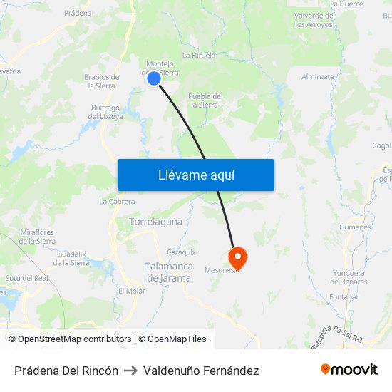 Prádena Del Rincón to Valdenuño Fernández map